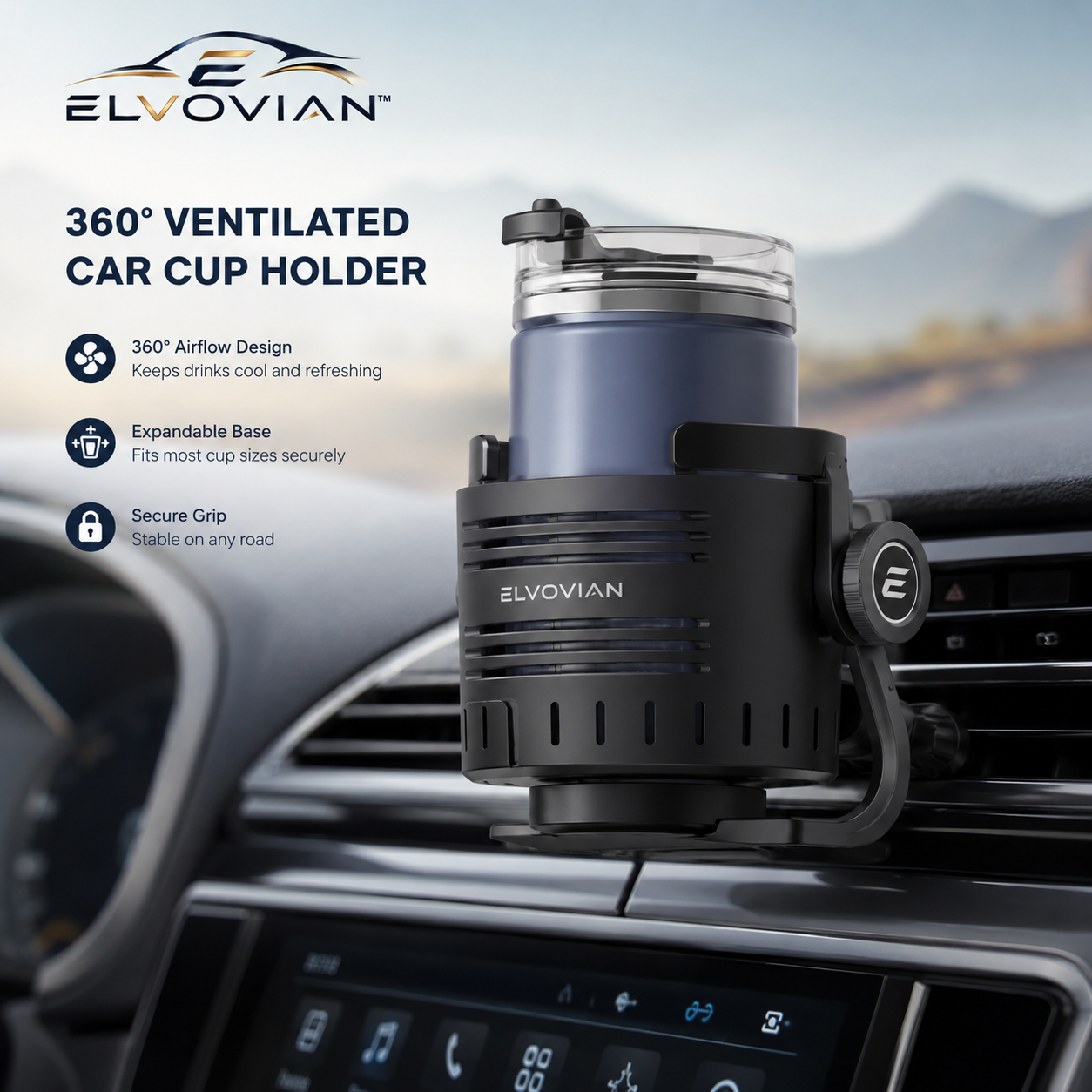 Elvovian™ AeroChill 360° Smart Vent Cup Holder Pro