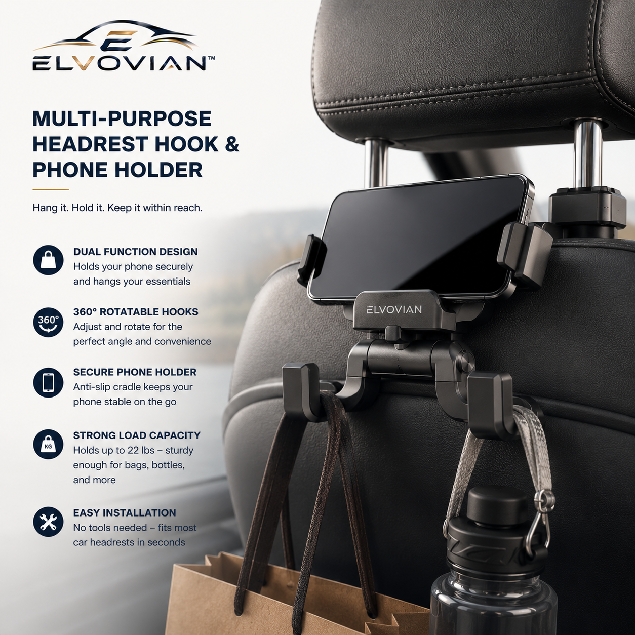 Elvovian™ DualAxis ProSeat Command Hook & Mobile Dock System