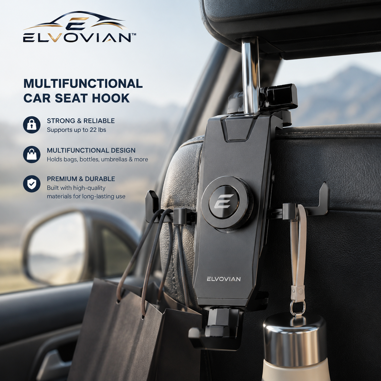 Elvovian™ AeroGrip ProMax Modular Seat Utility Hook System