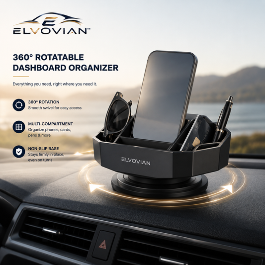 Elvovian™ OrbitDock 360° Rotating Dashboard Smart Organizer Hub