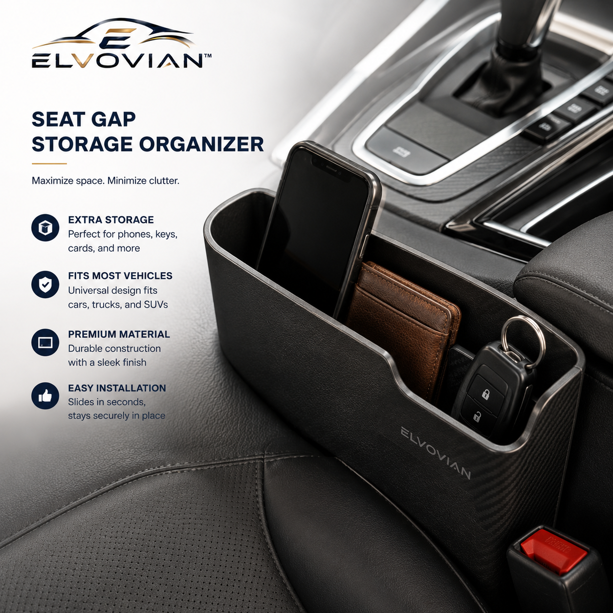 Elvovian™ EdgeSlot Max Seat Gap Storage Organizer Pro