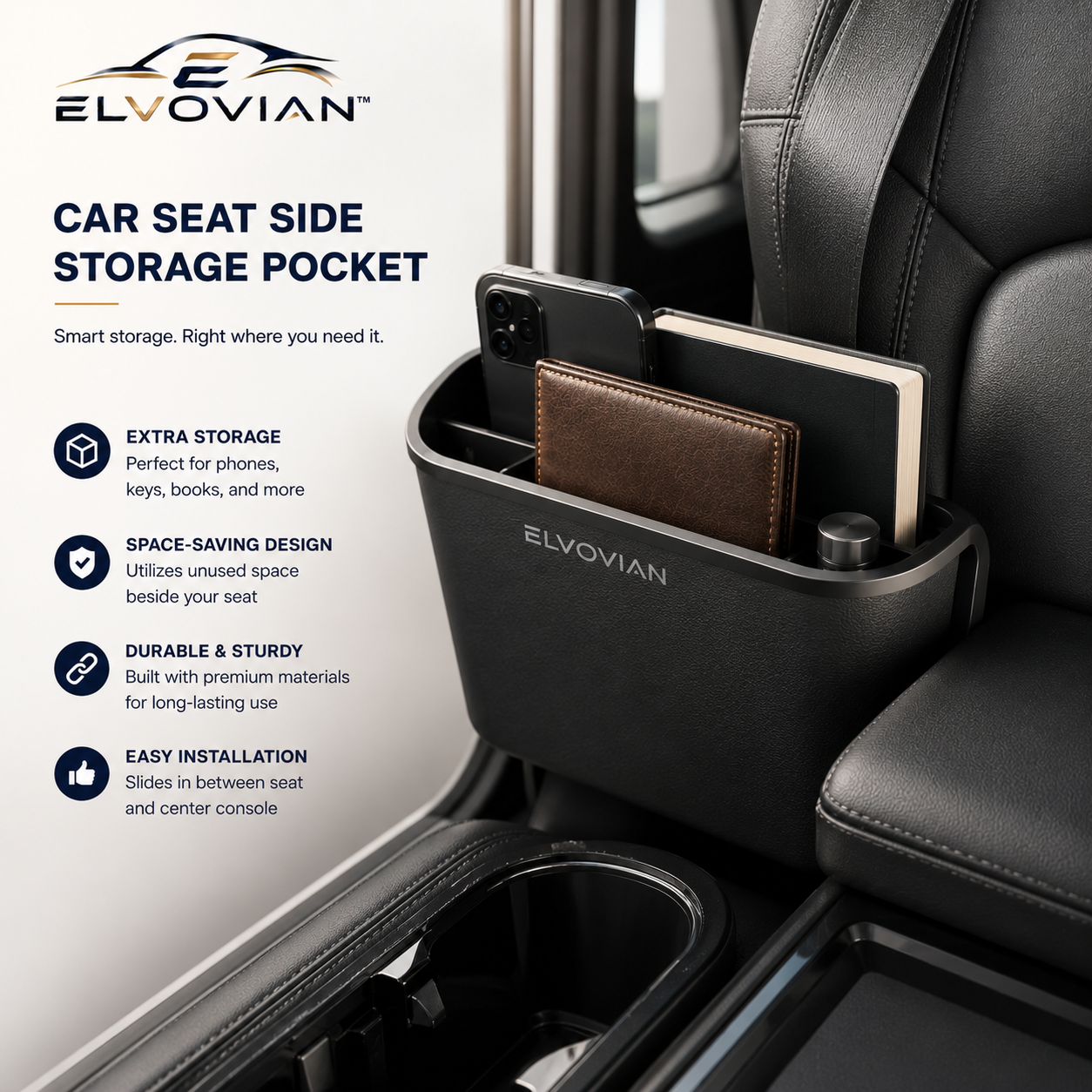 Elvovian™ EdgeVault SlimFit Car Seat Side Storage Pocket Pro